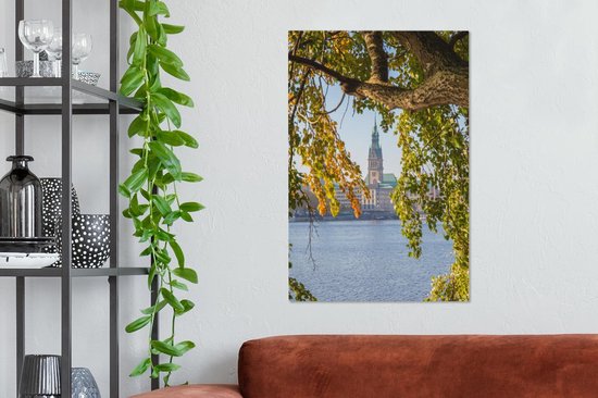 Canvas Schilderij Hamburg - Boom - Stadhuis - 40x60 cm - Wanddecoratie