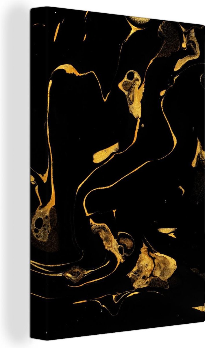Canvas schilderij 90x140 cm - Wanddecoratie Patronen - Verf - Goud - Zwart - Muurdecoratie