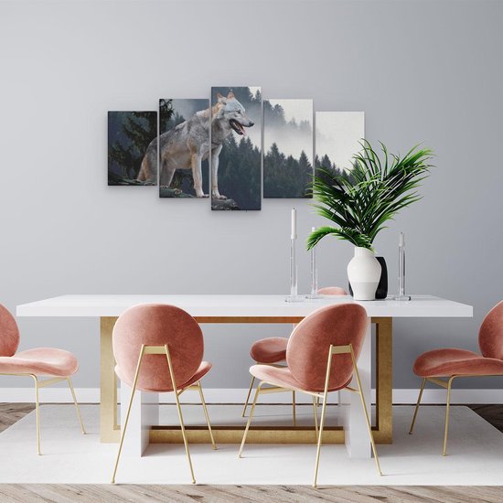 Artaza - Pentaptyque de peinture sur toile - Loup gris dans les Forêts - 100x50 - Photo sur toile - Impression sur toile