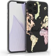 kwmobile telefoonhoesje voor Apple iPhone 13 Pro Max - Hoesje voor smartphone in zwart / meerkleurig / transparant - Travel Wereldkaart design