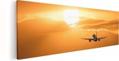 Artaza Canvas Schilderij Vliegtuig Bij Zonsondergang - 120x40 - Groot - Foto Op Canvas - Canvas Print