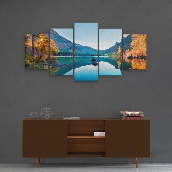 Artaza - Toile Peinture Pentaptyque - Lac Aux Arbres D'Automne - 100x50 - Photo Sur Toile - Impression Sur Toile