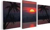 Artaza Canvas Schilderij Drieluik Zonsondergang Op Het Strand Met Palmbomen - 120x60 - Foto Op Canvas - Canvas Print