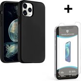 Ceezs telefoonhoesje geschikt voor Apple iPhone 12 / 12 Pro hoesje - silicone backcover - optimale bescherming - zwart + glazen Screen Protector