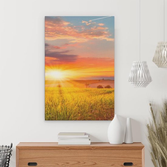 Artaza Peinture sur toile Lever de soleil sur le champ de maïs – 20 x 30 – Klein – Photo sur toile – Impression sur toile
