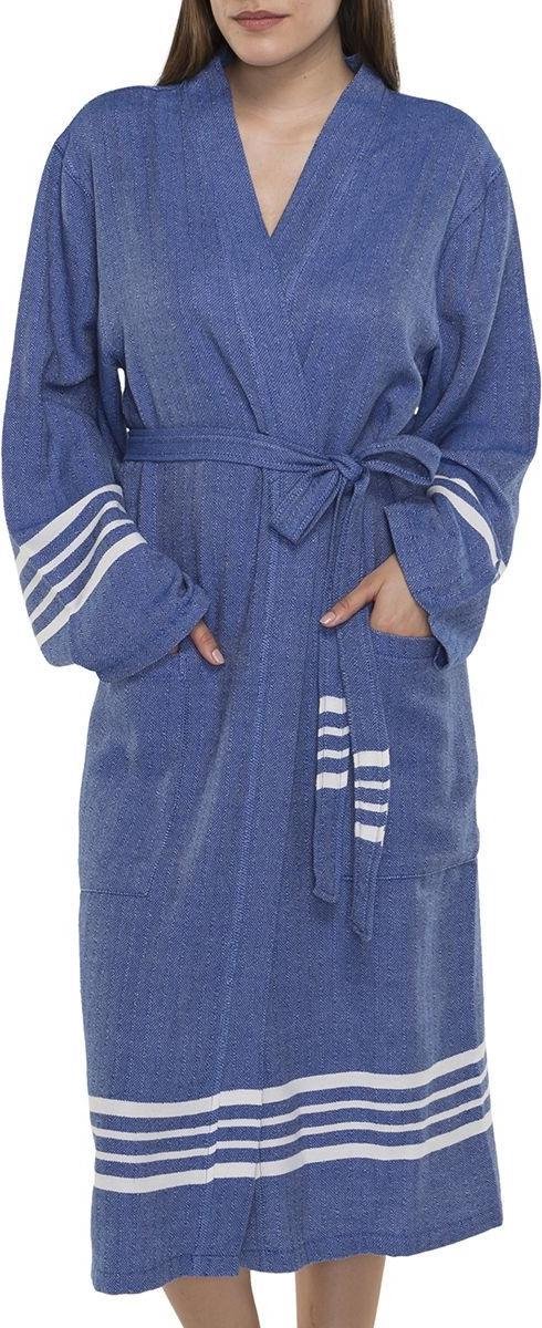 Lalay - hamam badjas Krem Sultan - royal blue - L - dames heren badjas - sauna badjas - dunne badjas - 100% gekamd katoen