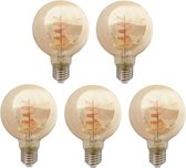 Voordeelpak | 5 stuks | LED Filament Globe lamp amber - spiraal | 80mm | 4 Watt | Dimbaar | 2400K
