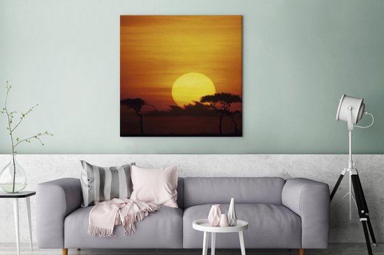 Tableau sur toile Afrique - Soleil - Oranje - 90x90 cm - Décoration murale