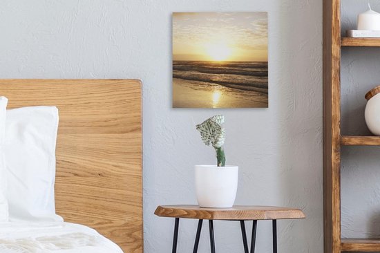 Toile Peinture Soleil - Mer - Plage - 20x20 cm - Décoration murale