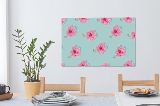 Canvas Schilderij Bloemen - Zomer - Roze - Patroon - 60x40 cm - Wanddecoratie