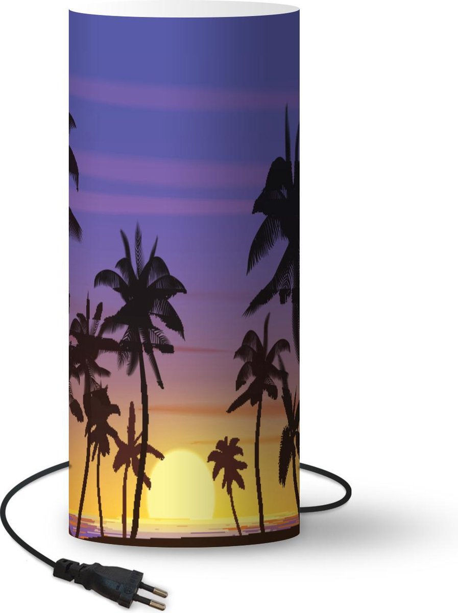 Lamp - Nachtlampje - Tafellamp slaapkamer - Palmboom - Zon - Zee - 33 cm hoog - Ø14.3 cm - Inclusief LED lamp