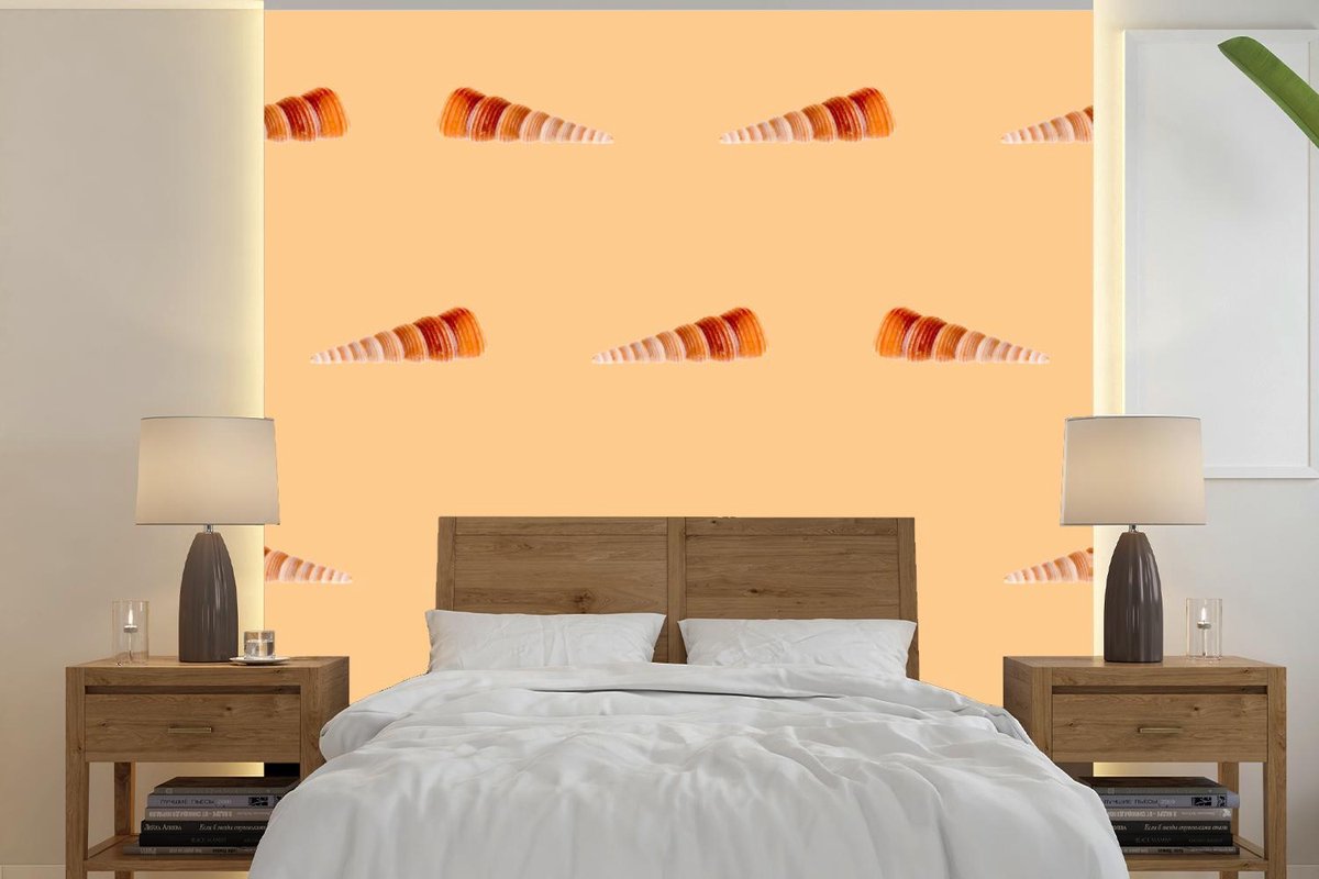 Behang - Fotobehang Schelpen - Patronen - Oranje - Breedte 260 cm x hoogte 260 cm