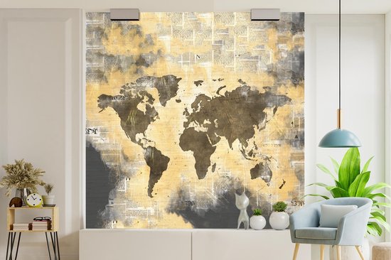 Papier Peint - Papier Papier peint photo Wereldkaart - Abstrait - Journaux - Largeur 220 cm x Hauteur 220 cm