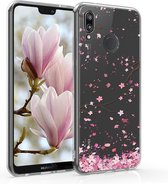 kwmobile telefoonhoesje voor Huawei P20 Lite - Hoesje voor smartphone in poederroze / donkerbruin / transparant - Kersenbloesembladeren design