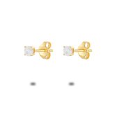 Twice As Nice Oorbellen in 18kt verguld zilver, opaal wit zirkonia, 3 mm