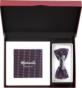 Cadeauset Michaelis strikje met pochet - blauw - bordeaux dessin in cadeaudoos