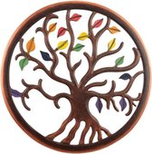 Muurdecoratie Levensboom gekleurde Bladeren - Hout - 50x50x1,5 cm - Multicolour - India - Sarana