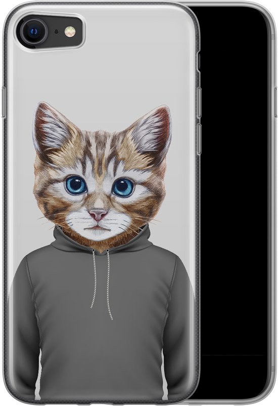 Coque iPhone 8/7 - Tête de chat | Étui | Étui en Siliconen TPU | Couverture arrière transparente
