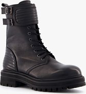 TwoDay leren dames veterboots - Zwart - Maat 39 - Echt leer