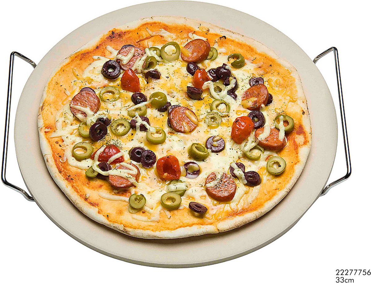 Pizzasteen met serveerrek (33 cm)