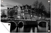 Tuindecoratie De Keizersgracht in Amsterdam in de nacht - zwart wit - 60x40 cm - Tuinposter - Tuindoek - Buitenposter