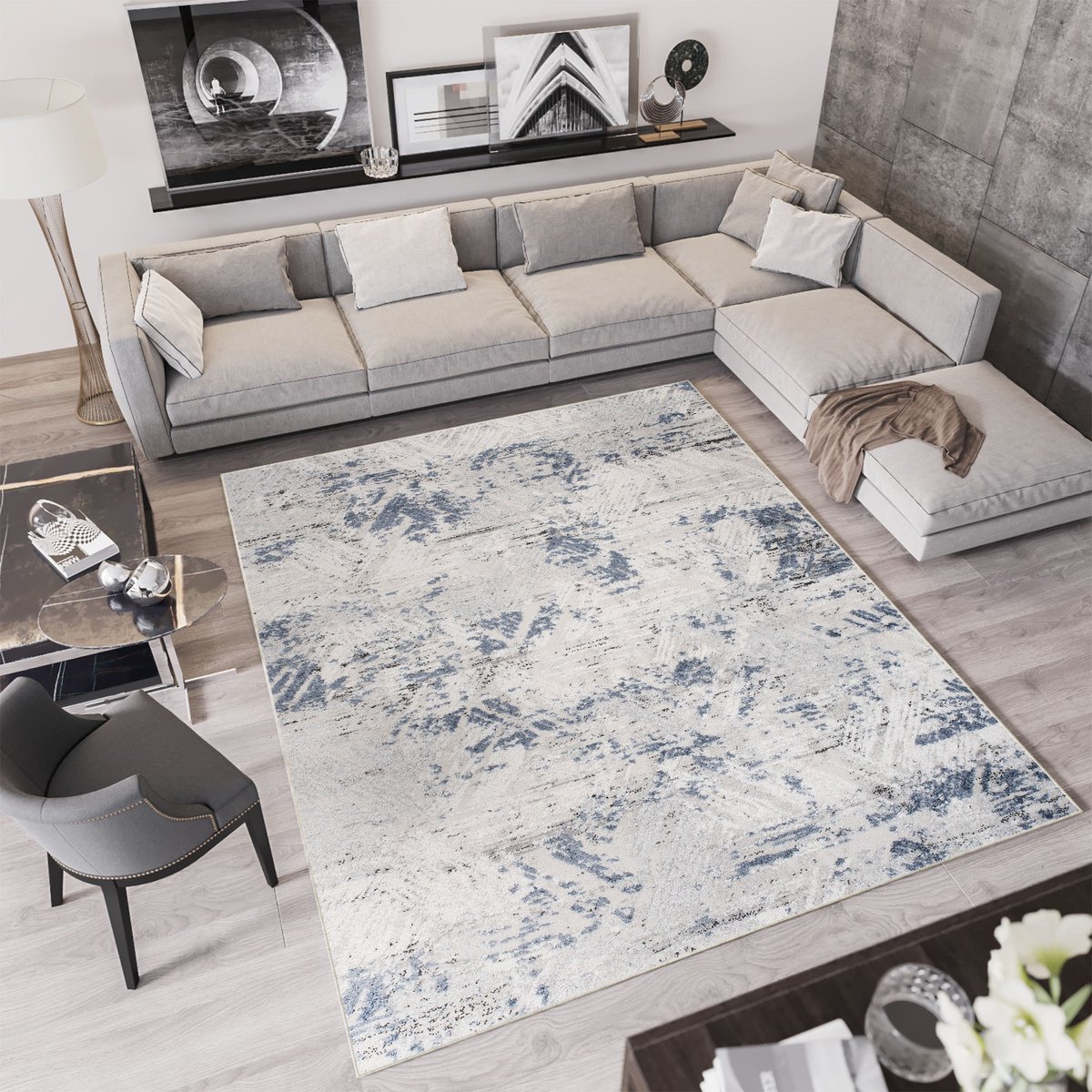 Tapiso Troya Vloerkleed Woonkamer Slaapkamer Grijs Licht Stijlvol Design Eyecatcher Interieur Woonsfeer Modern Trendy Duurzaam Hoogwaardig Tapijt Maat - 160x220