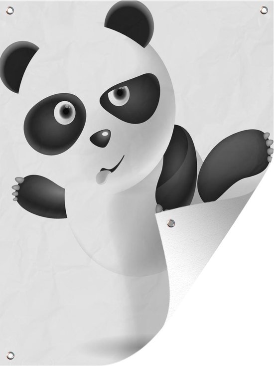 Tuinposter - Tuindoek - Tuinposters buiten - Een illustratie van een panda in Kungfu stijl - zwart wit - 90x120 cm - Tuin