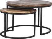 Salontafel set van 2 rond bruin houten blad met zwarte poten (r-000SP27702)