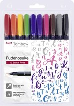 Brush pen Fudenosuke with elastic tip, set of 10 colours.