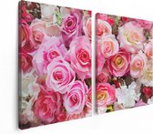Artaza Canvas Schilderij Tweeluik Roze Rozen Achtergrond - Bloemen - 120x80 - Foto Op Canvas - Canvas Print