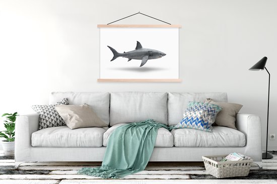 Requin devant fond blanc poster textielposter vierge 150x100 cm