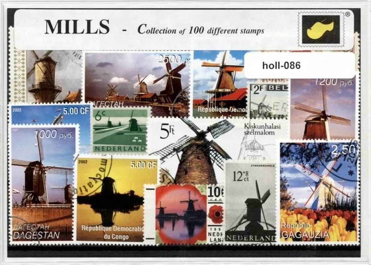 Molens - Typisch Nederlands postzegel pakket & souvenir. Collectie met 100 verschillende postzegels van (Nederlandse) molens – kan als ansichtkaart in een A6 envelop - authentiek cadeau - kado - kaart - molen - typisch - dutch - zaanse schans
