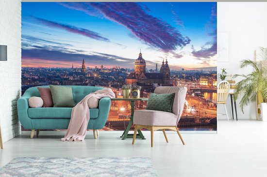 Papier peint - Papier peint photo peint Skyline Amsterdam - Nuit - Largeur 360 cm x Hauteur 240 cm