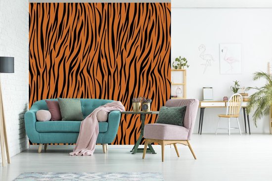 Papier peint - Papier peint photo murale Impression de tigre - Marron - Zwart - Largeur 220 cm x hauteur 220 cm