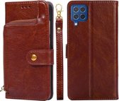 Voor Samsung Galaxy F62/M62 Rits Tas PU + TPU Horizontale Flip Lederen Case met Houder & Kaartsleuf & Portemonnee & Lanyard (Bruin)