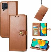 Voor Samsung Galaxy M32 Effen Kleur Lederen Gesp Telefoon Case met Lanyard & Fotolijst & Kaartsleuf & Portemonnee & Stand Functie (Bruin)