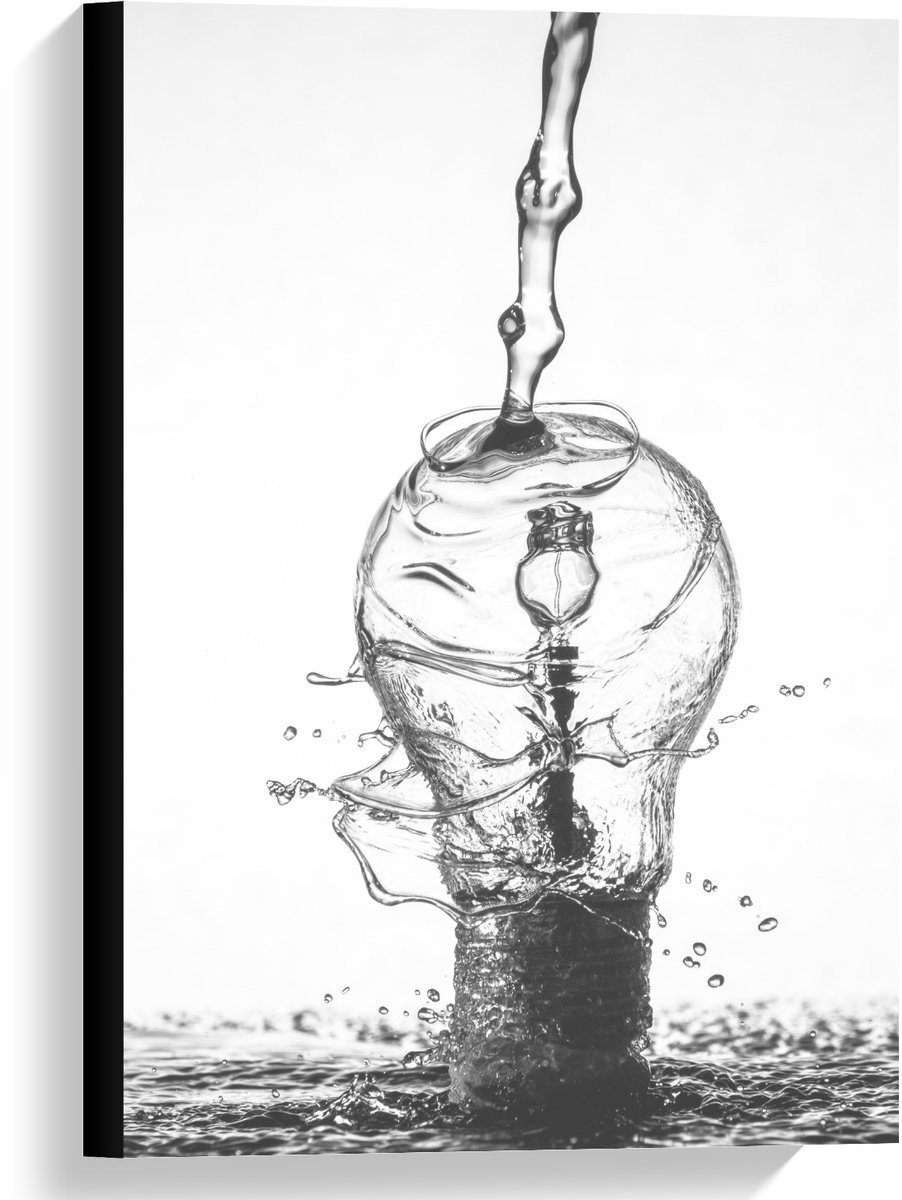 Canvas - Water over Gloeilamp (zwart/wit) - 40x60cm Foto op Canvas Schilderij (Wanddecorat