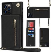 Cross-body rits vierkante TPU + PU achterkant van de behuizing met houder en kaartsleuven en portemonnee en riem voor iPhone 12 Pro Max (zwart)