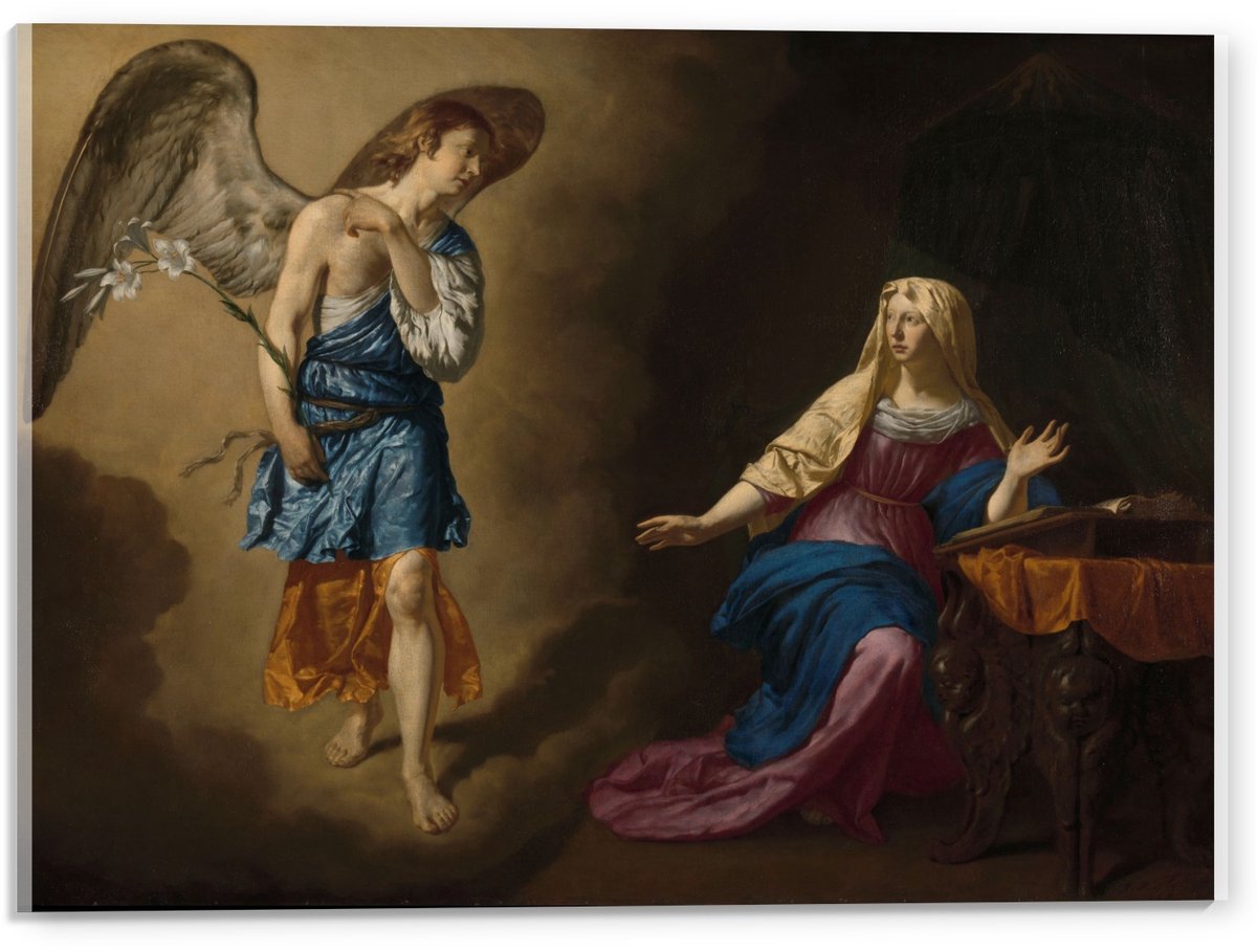 KuijsFotoprint Acrylglas - Oude Meesters - De verkondiging aan Maria, Adriaen van de Velde, 1667 - 40x30cm Foto op Acrylglas (Wanddecoratie op Acrylglas) Blauw