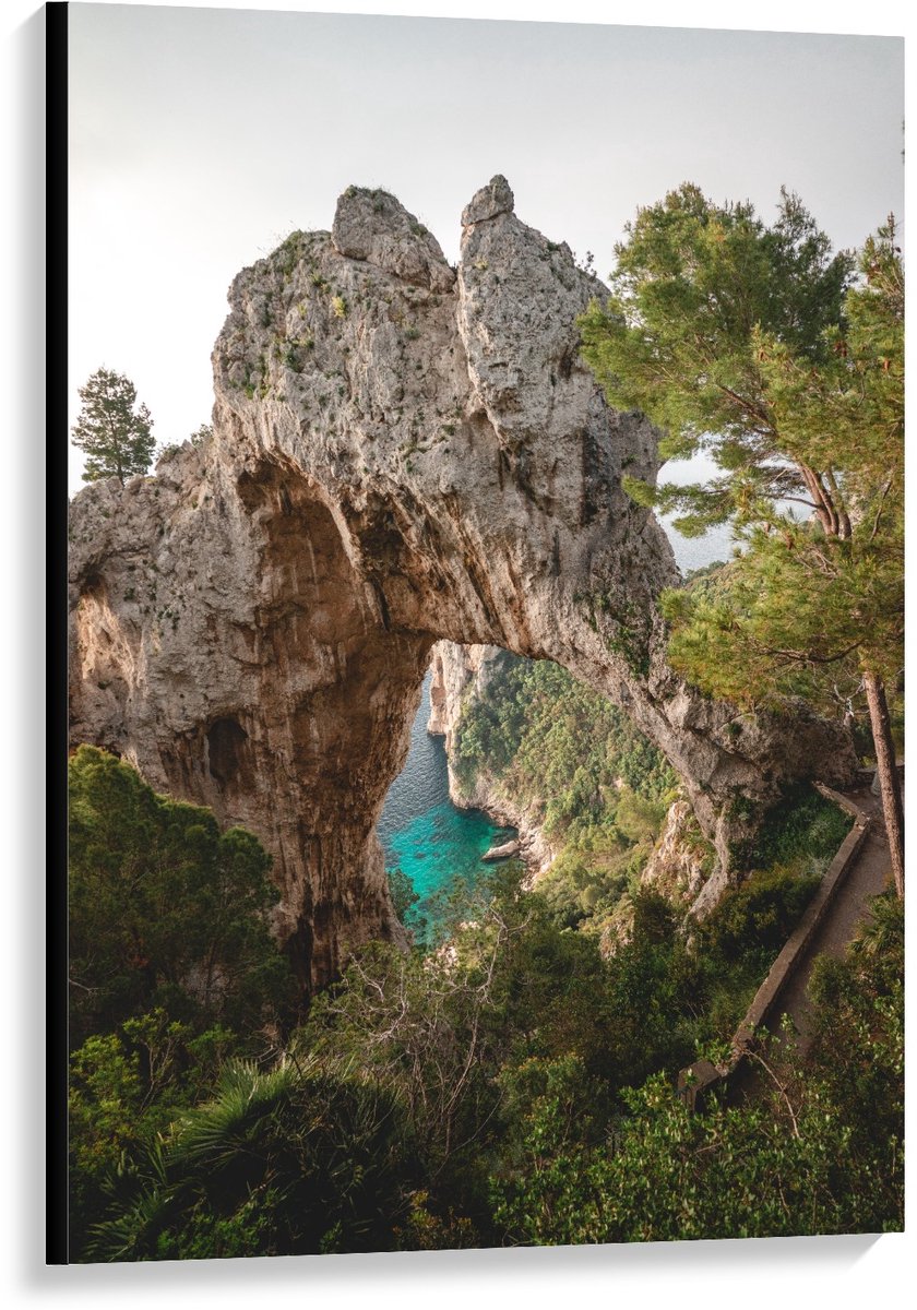 KuijsFotoprint Canvas - Rots boven Rivier - 80x120cm Foto op Canvas Schilderij (Wanddecoratie op Canvas) Blauw