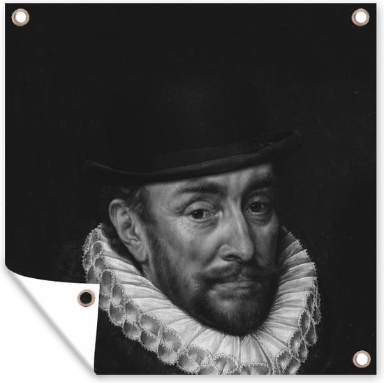 Tuinposters Portret van Willem I - Adriaen Thomasz - Zwart - Wit - 50x50 cm - Tuindoek - Buitenposter