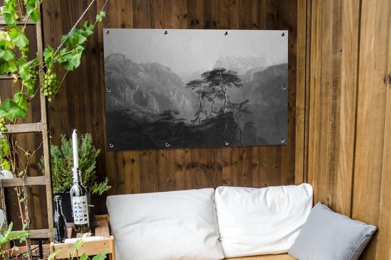 Affiche jardin Lac des Quatre-Cantons - peinture d'Alexandre Calame - noir et blanc - 120x80 cm - Jardin