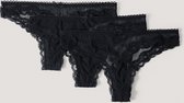 Na-KD Kanten String - 3-Pack - Basic Thong  - XL   - Zwart