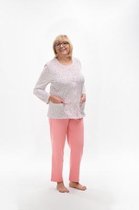 Martel Maria dames pyjama - lange mouwen- wit/roze- 100 % katoen XL