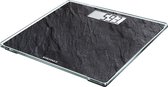 Digitale weegschaal met een donkergrijs, leisteen-look oppervlak en een display waarop 59,3 kg wordt weergegeven.