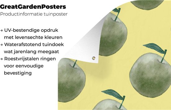 Poster de jardin Pommes - Vert - Jaune - 80x40 cm - Décoration murale Outdoor - Poster de jardin - Toile jardin - Poster clôture - Tableau jardin.