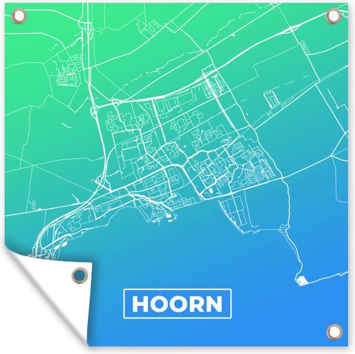Tuinposters Stadskaart - Hoorn - Blauw - Groen - 50x50 cm - Plattegrond - Tuindoek