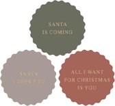 Sluitzegel XXL Kartelrand Christmas Teksten - Goud Glans - Kerst - Santa is coming - Santa loves you - All I want for Christmas is you | Rood – Grijs - Groen | Envelop sticker – Be
