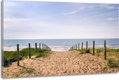 Schilderij -Pad dat over duinen Zandvoort naar de zee leidt op een heldere zomerdag,  2 maten