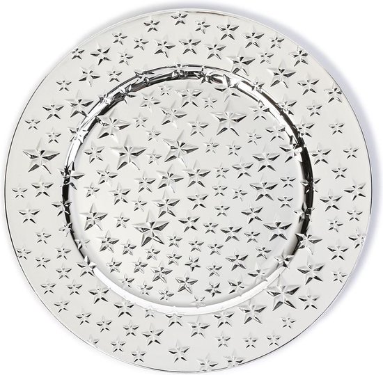 1x stuks kaarsenborden/onderborden zilver met sterren 33 cm - Kaarsenbord/onderzet bord voor kaarsen